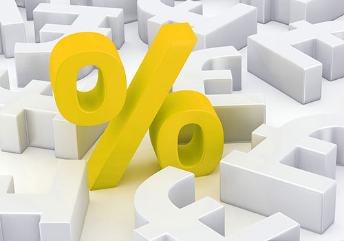 3D Graphic of yellow percentage sign amongst £ sign
